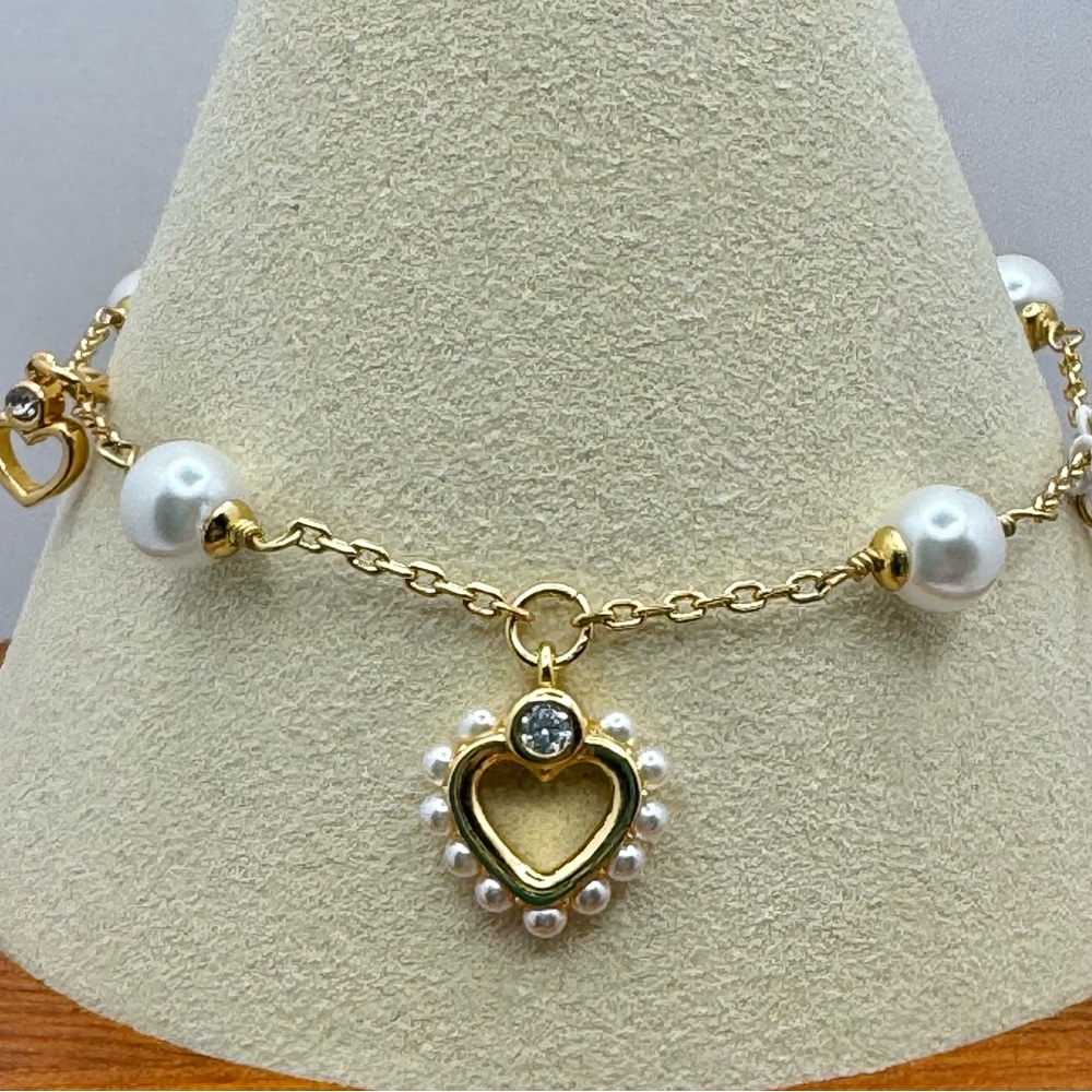KATE SPADE Gold and Pearl Heart Charm Bracelet NEW - Picture 4 of 6